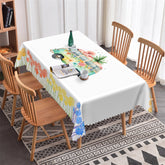Lofaris Cartoon Bus Wildflowers White Dining Room Tablecloth